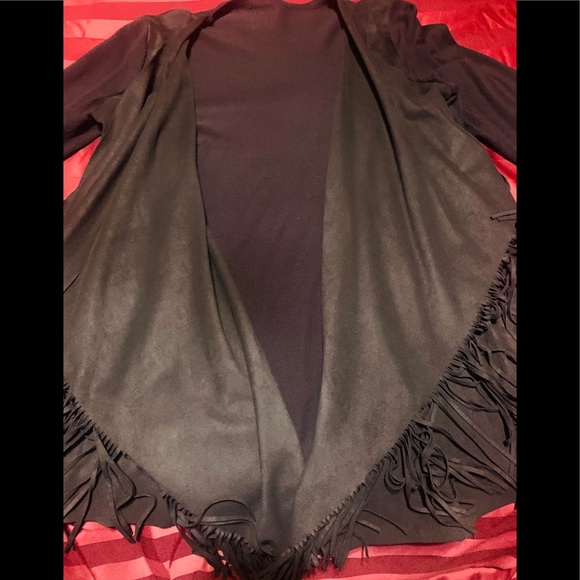 FAUX SUEDE FRONT OPEN FRONT FRINGE CARDIGAN - Picture 5 of 7